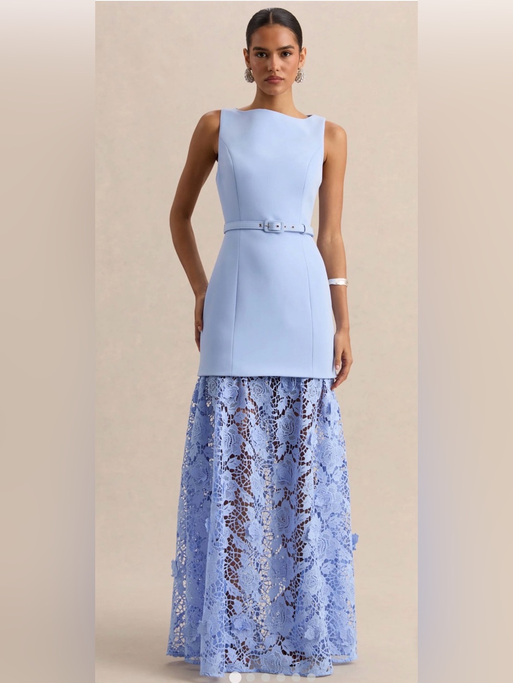 NWT Club L London Verena Powder Blue Lace Maxi Dress US 8